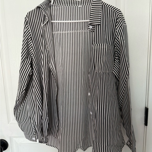Black and White Striped Button-Up Shirt - Picture 1 of 5